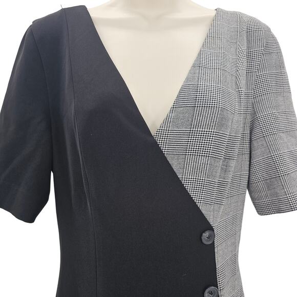 Fame & Partners Womans size 6 Everly Plaid and Black Career Midi Dress V-Neck - Picture 2 of 8